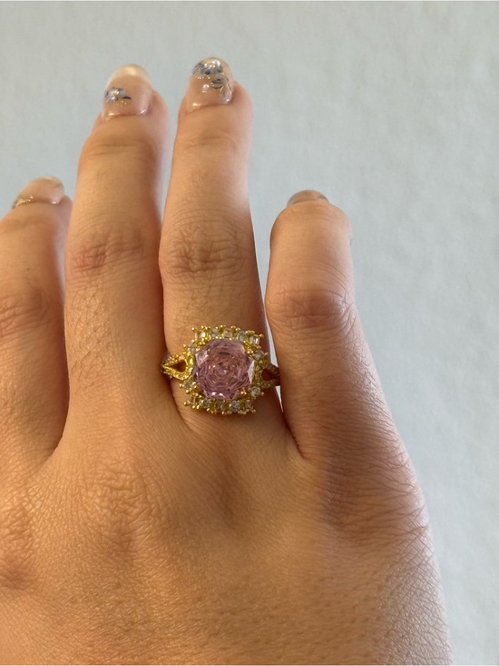 Jewelry - Blush Pink Fairycore Ring Gold-Tone Pink Crystal Halo Ring